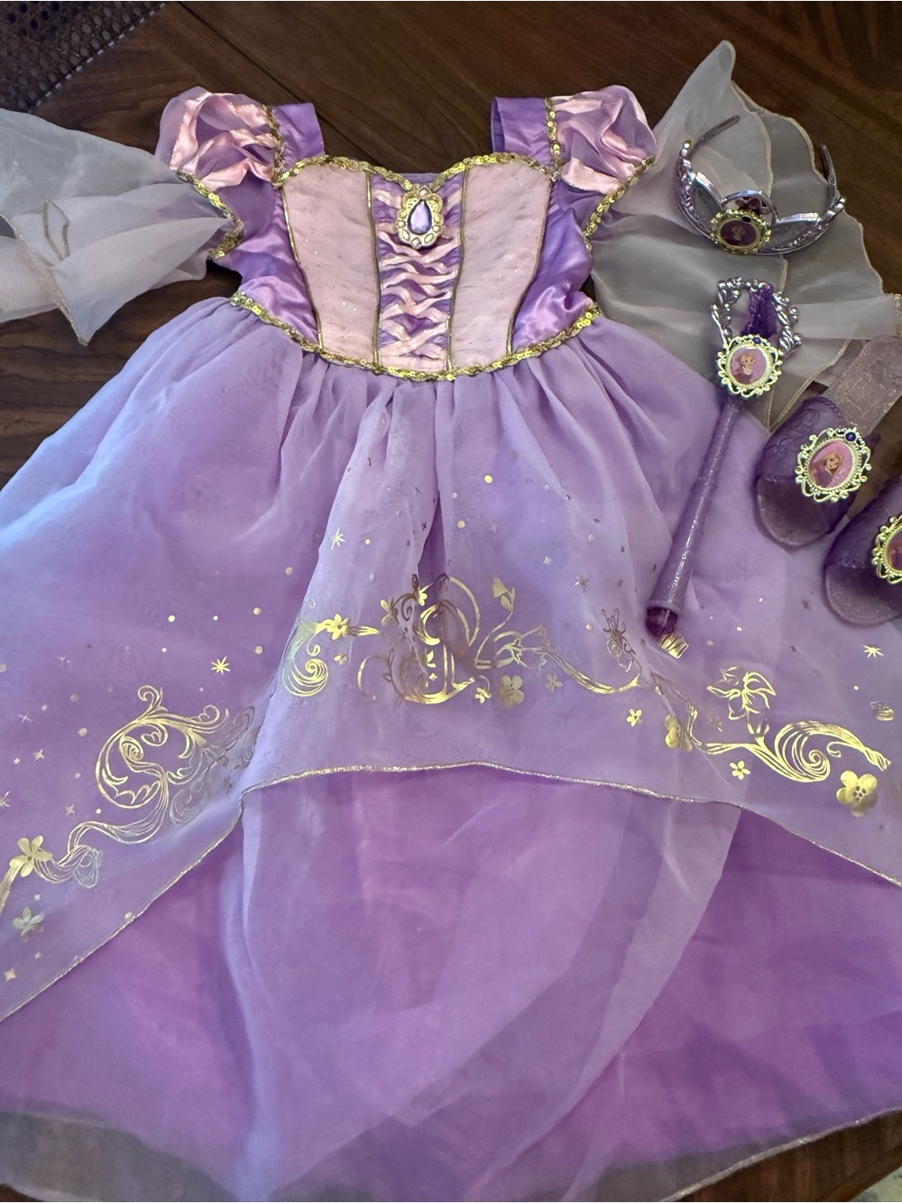 Disney Rapunzel Tangled Dress Up- wand, crowned shoes - size 5/6.